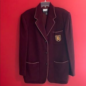 DKNY Vintage Maroon Wool Blend Long Blazer Size 14